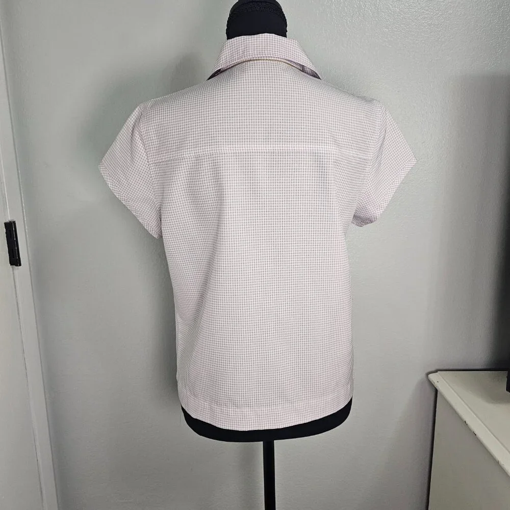 Calypso Lavender White Gingham Checkered Button Down Shirt Seersucker Top Size M - Picture 3 of 7